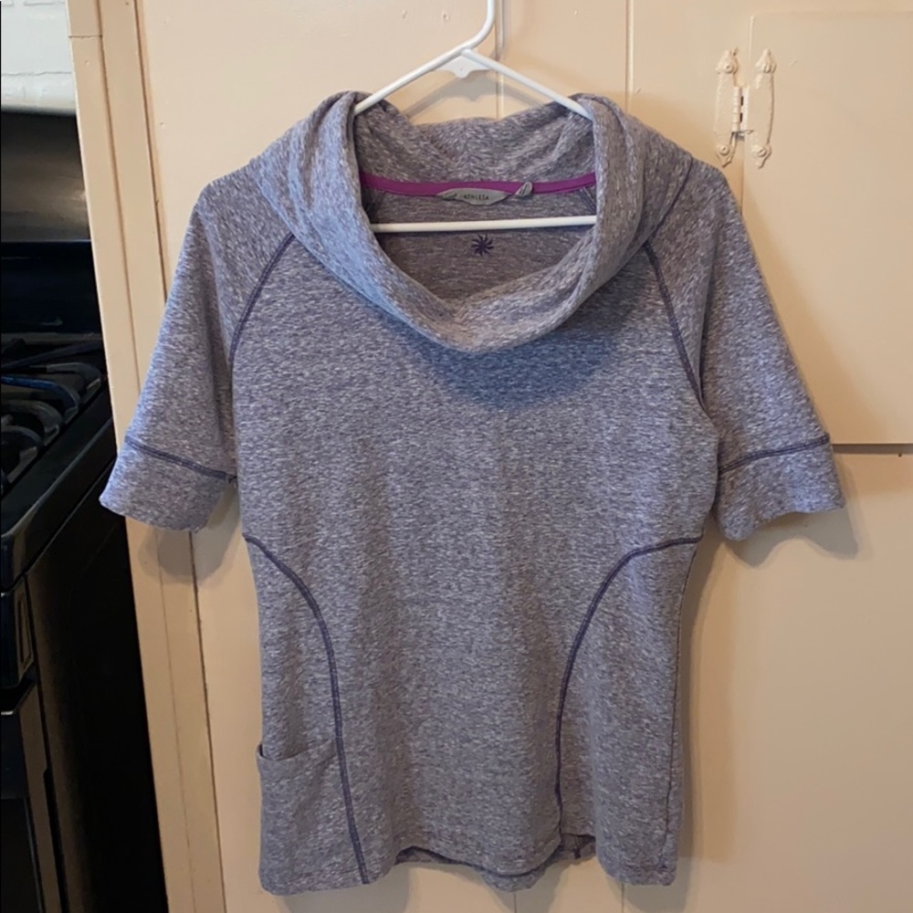 Athleta purple short sleeve cowl neck top